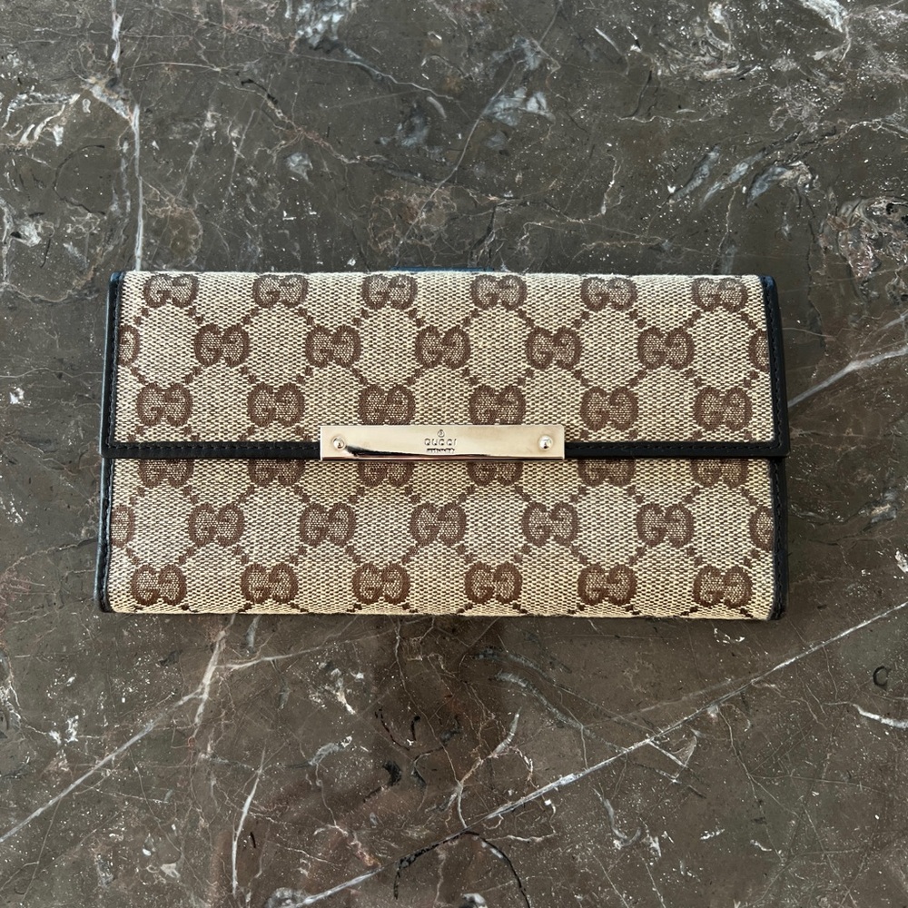 Gucci GG Brown/Beige Canvas and Leather Continental Bifold Wallet